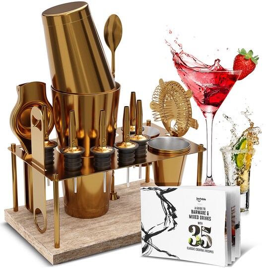 JoyTable Cocktail Shaker Set, Size: Gold, Count: 16 piece + stand